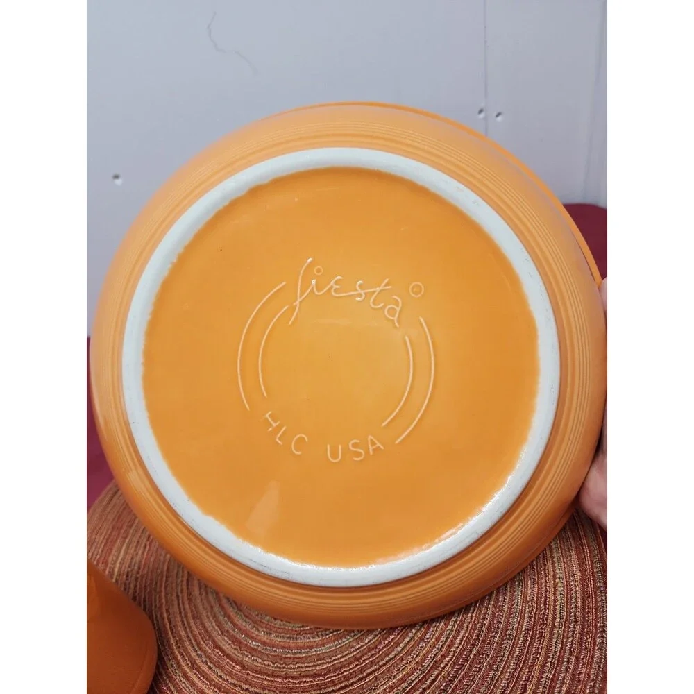Fiesta Tangerine Pasta Bowl And Cheese Shaker Retired Laughlin Made In The USA